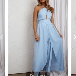 Selfie Leslie Athena High Split Maxi Dress in Steel Blue